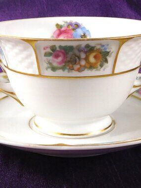 Rosenthal White Floral Bullion Cup and Saucer # 22050